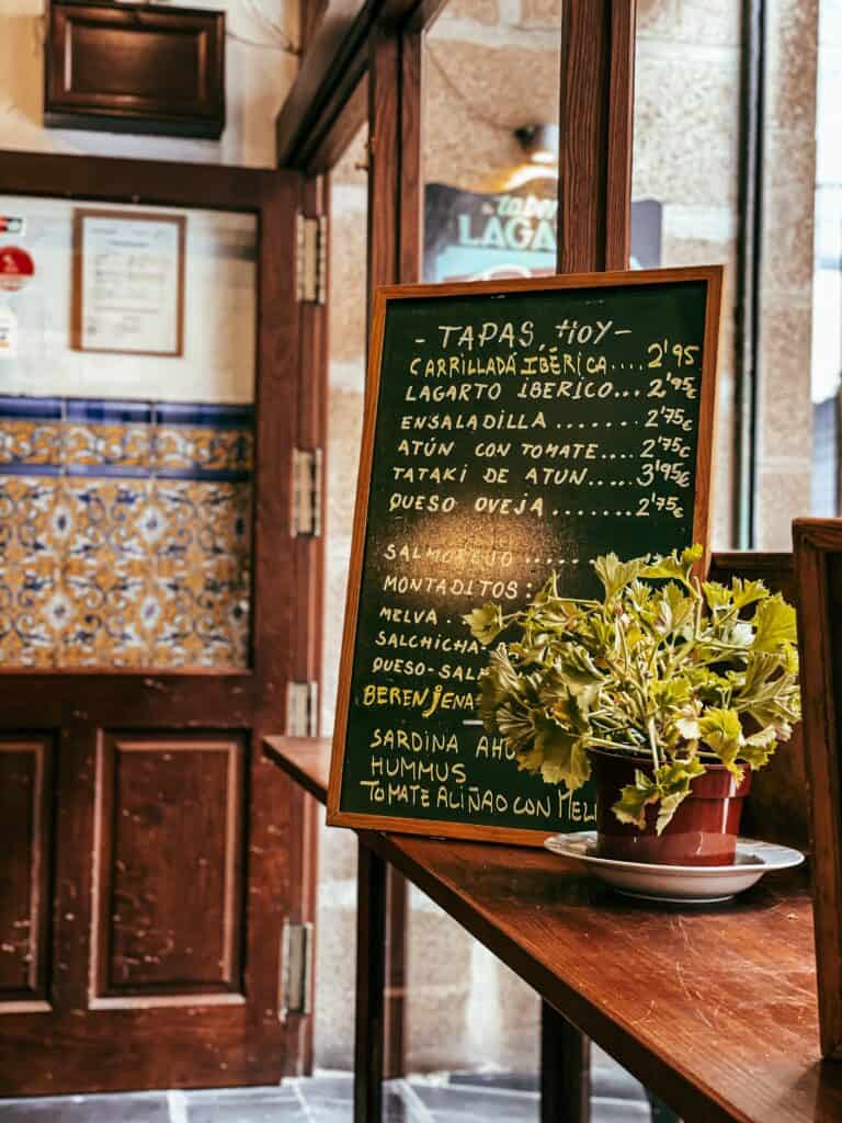 Tapas Madrid - Tapas Menu Board