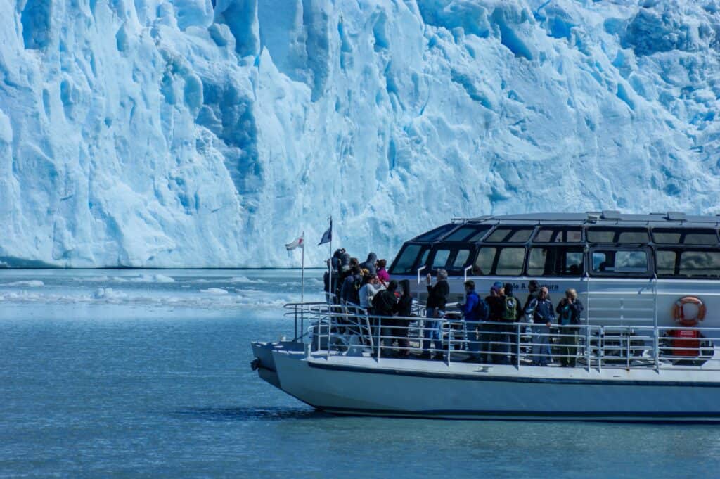 A boat tour Is a great way for families to visit the glaciers In Patagonia