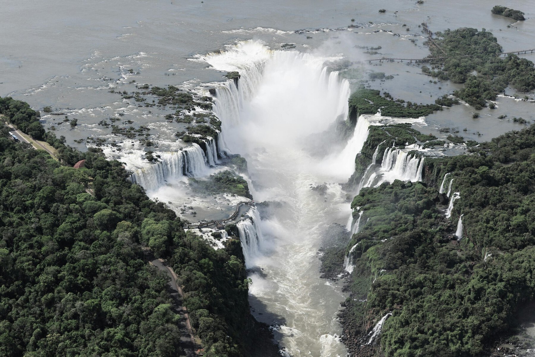 Taking a helicopter tour over Iguassu Falls 